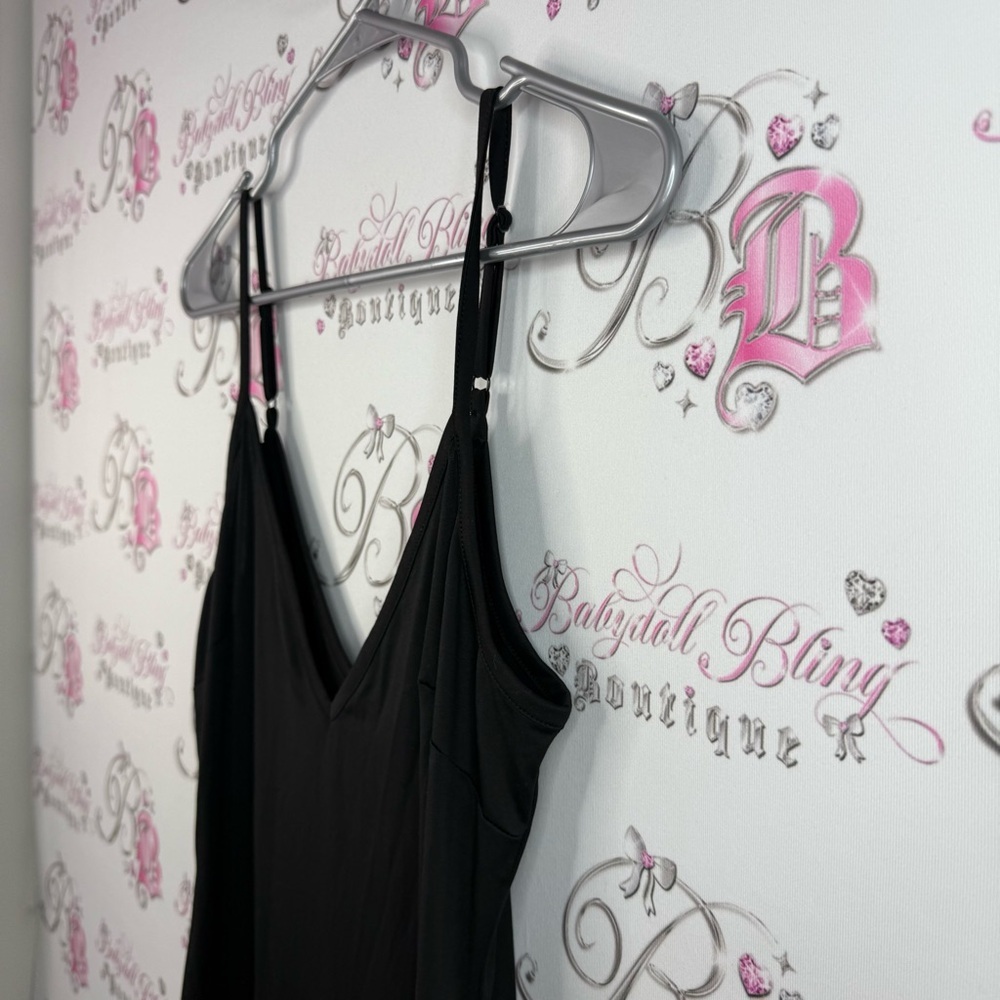 I am brave dress maxi long black stretchy slip Sleek Black Chemise - Picture 5 of 10